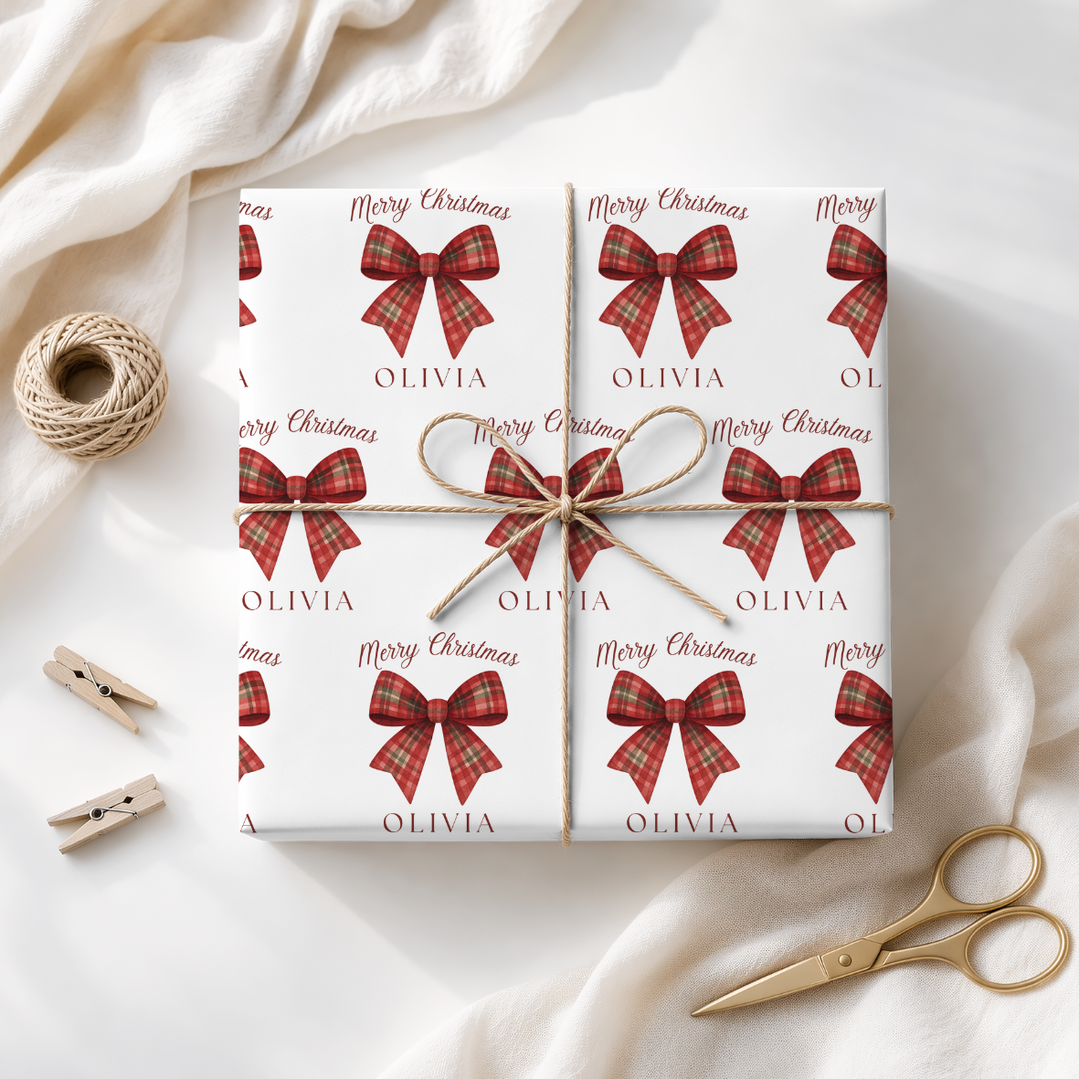 Personalised Bow Christmas Wrapping Paper, Christmas Gift Wrap