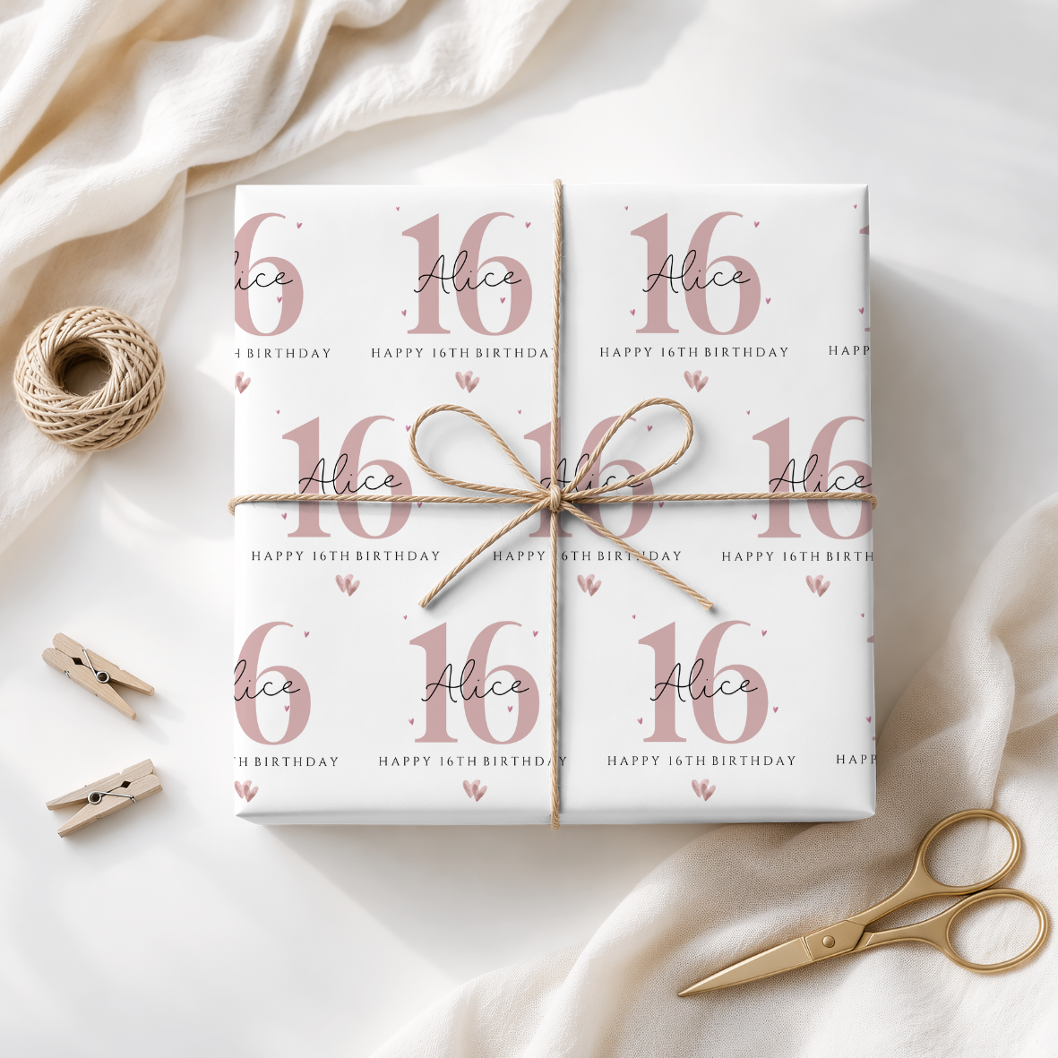 Personalised Girls 16th Wrapping Paper, Custom Gift Wrap (Copy)