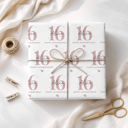 Personalised Girls 16th Wrapping Paper, Custom Gift Wrap (Copy)