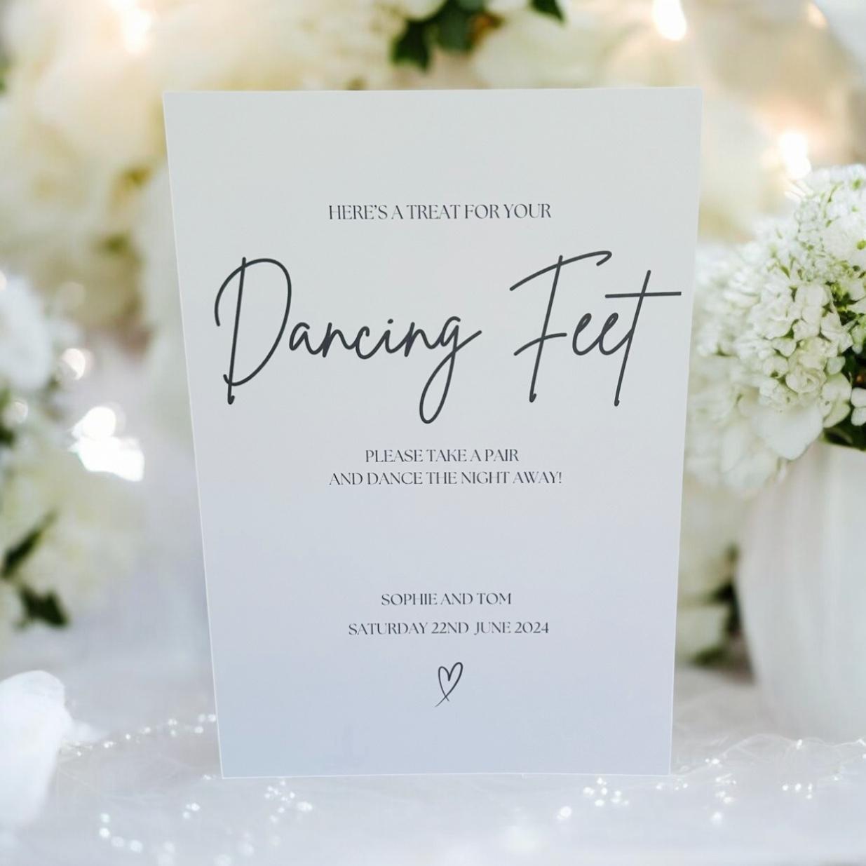 Minimalist Wedding Flip Flop Sign, Wedding Sign, Personalised Wedding Dancing Feet Sign
