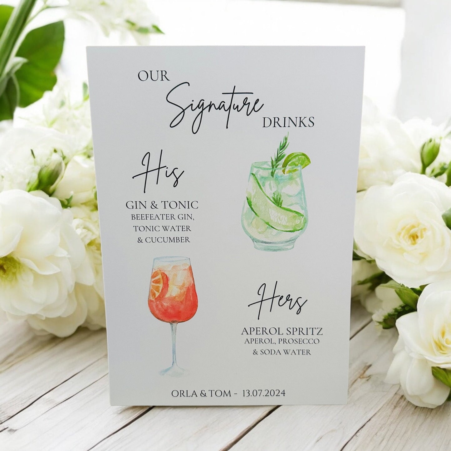 His and hers drinks, wedding drinks menu, wedding cocktail menu, wedding sign, signature cocktails