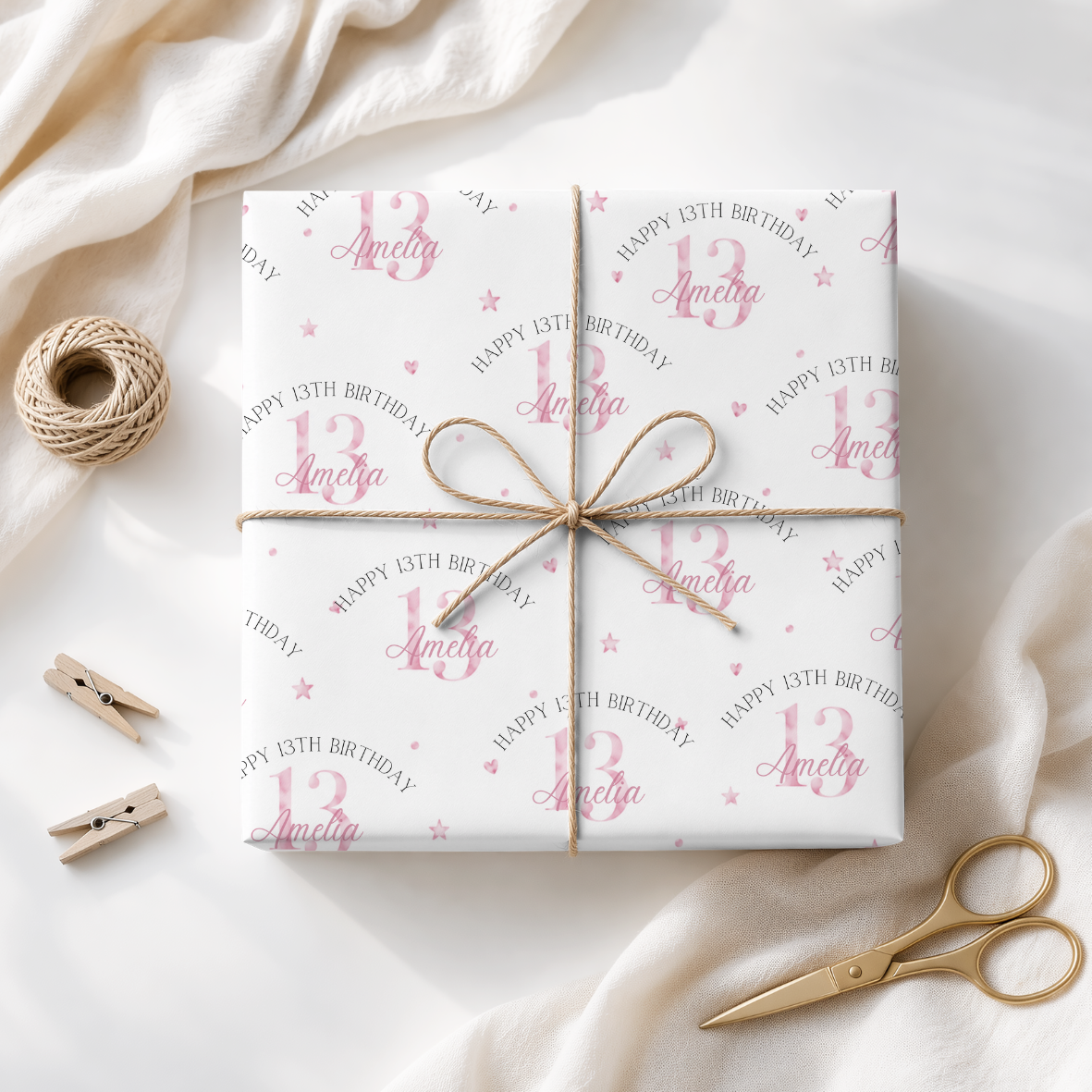 Personalised Girls 13th Wrapping Paper, Custom Gift Wrap