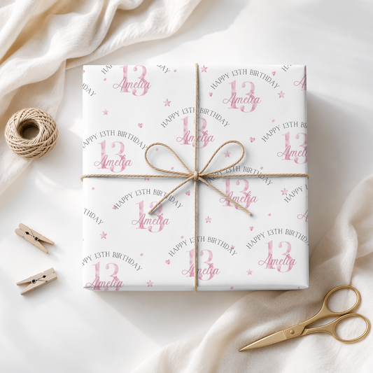Personalised Girls 13th Wrapping Paper, Custom Gift Wrap