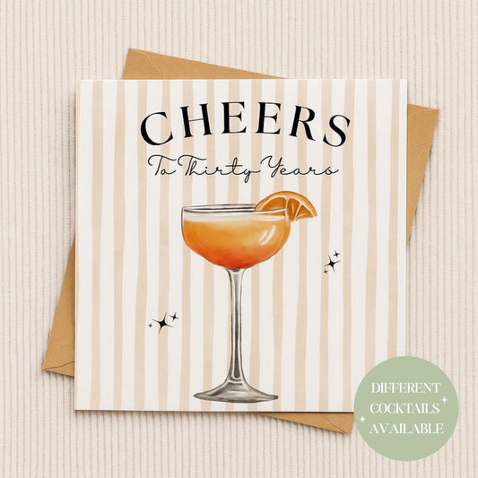 Thirty Birthday Card, Cocktail Birthday Card