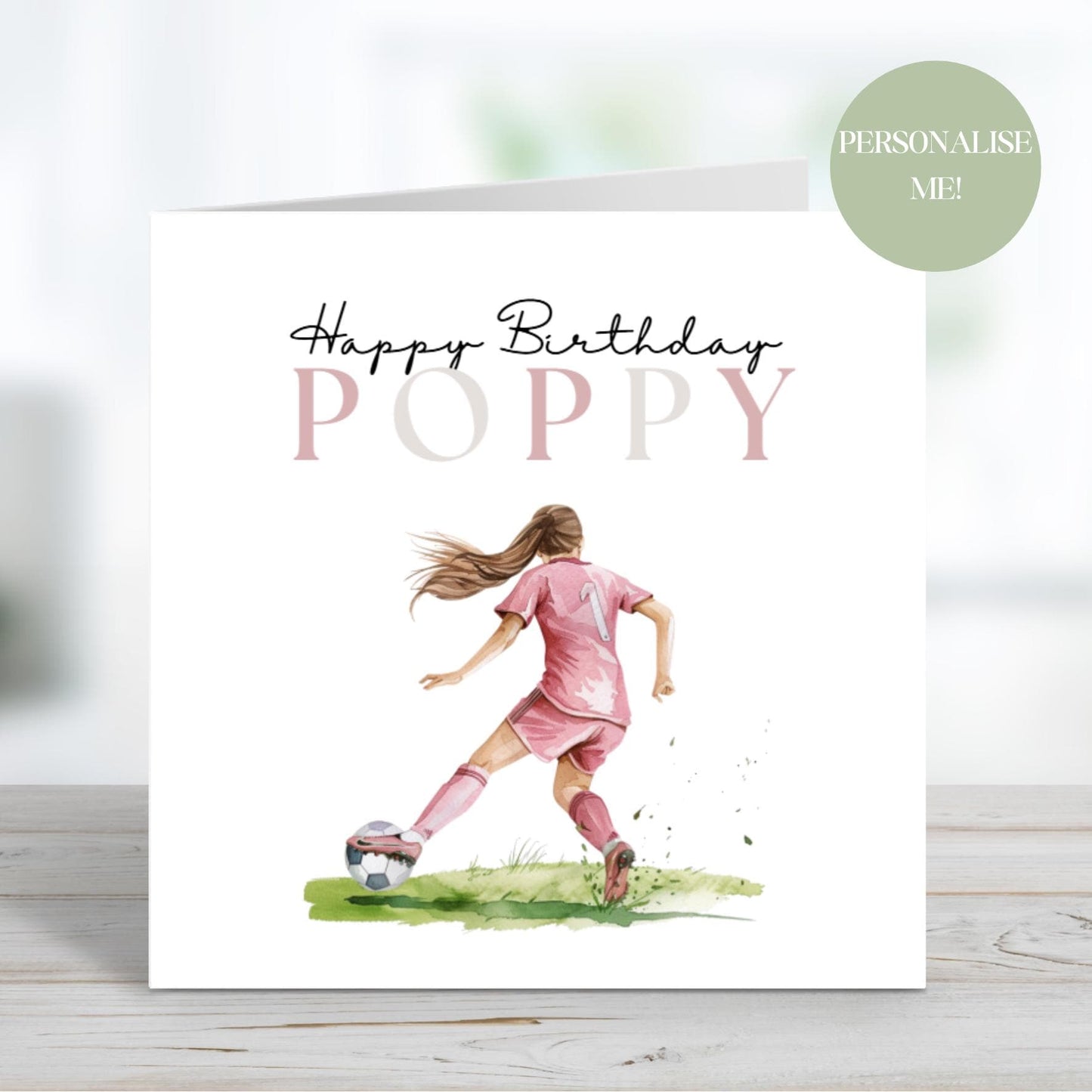 Girls football birthday card, Personalised Birthday Card
