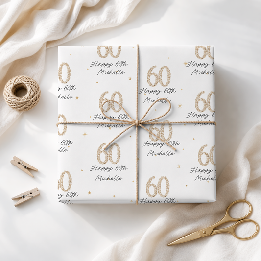 Personalised 60th Birthday Wrapping Paper, Custom Gift Wrap