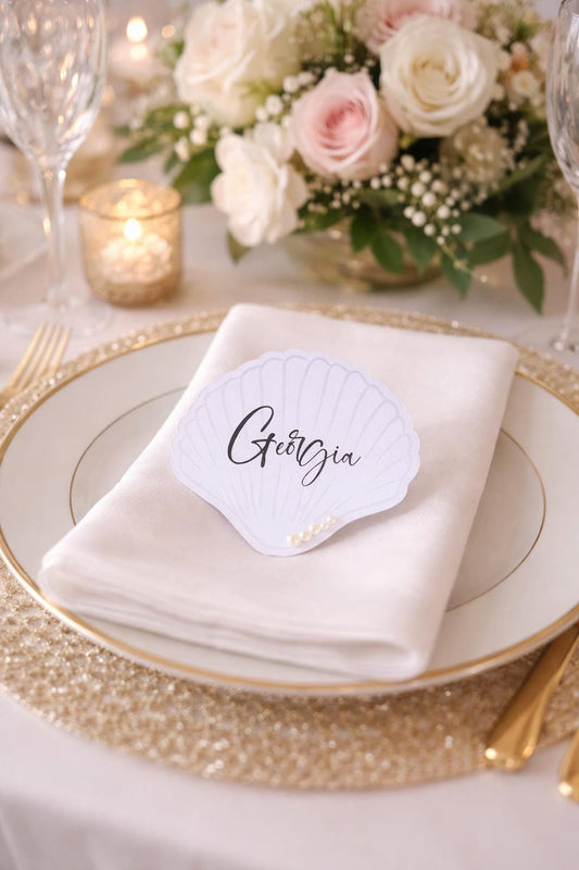 Wedding Pearl Name Cards, Shell Theme Name Cards, Wedding Beach Theme