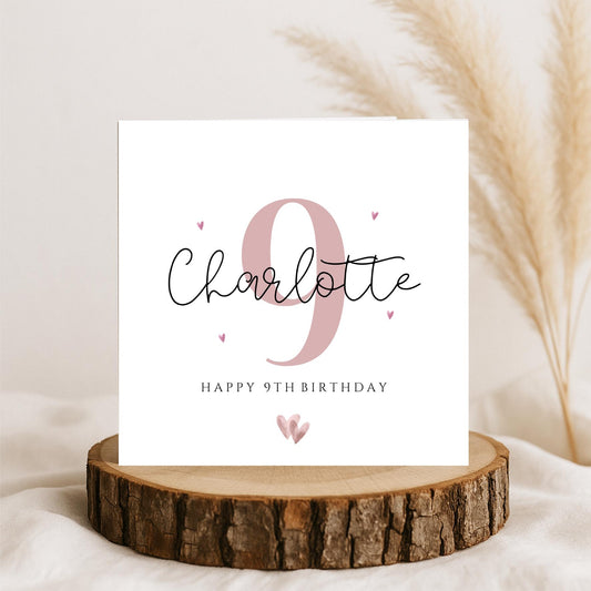 9th Birthday Card, Girls Name Birthday Card