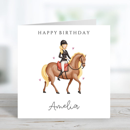 Girls Horse Birthday Card, Girls Personalised Name Card, Horse Rider Card