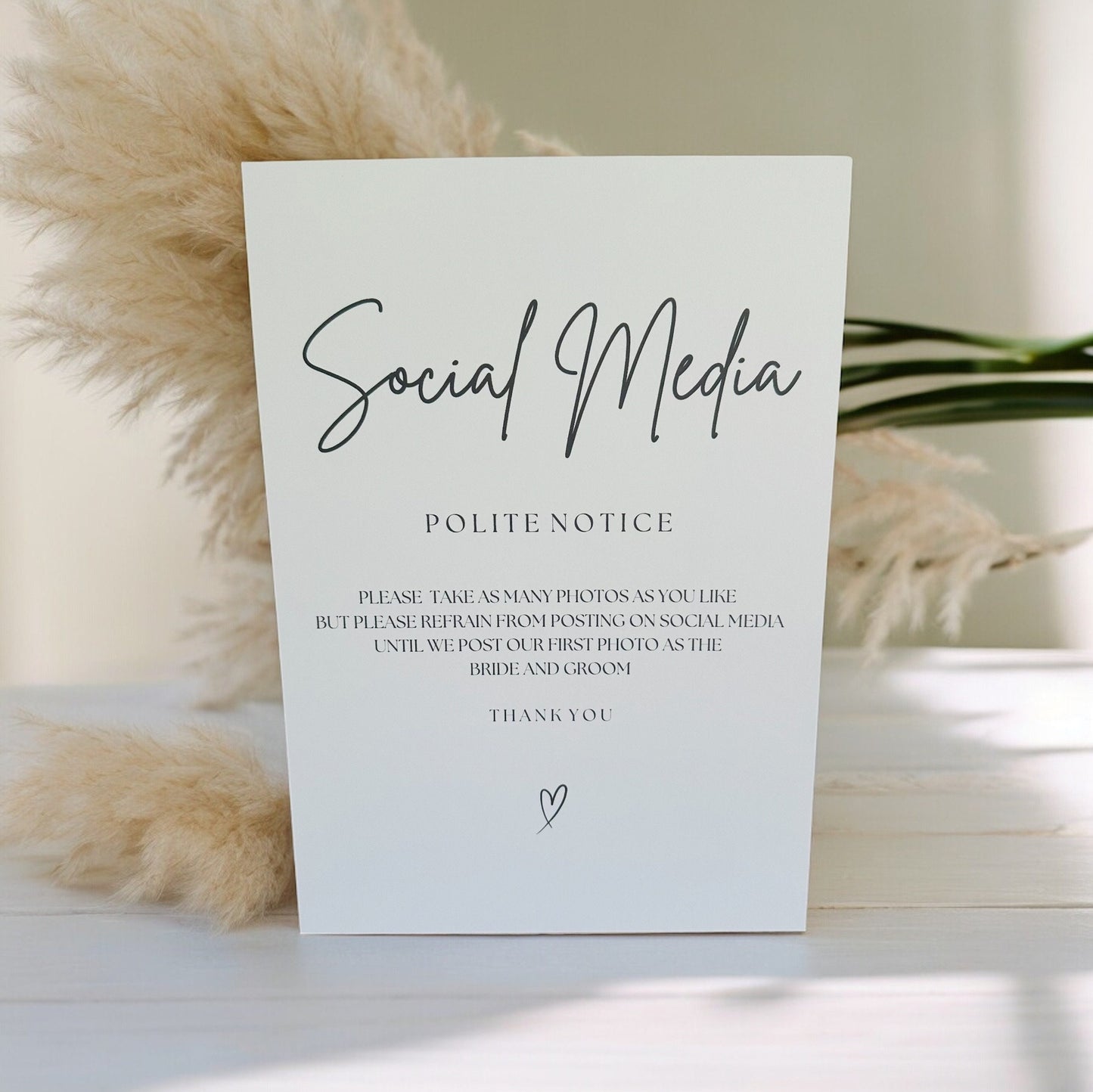 Minimalist Wedding Social Media Sign, Wedding Sign, Personalised Wedding Sign, No photos Wedding Sign