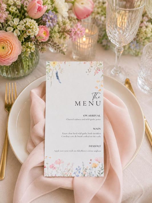 Spring Wedding Menu Cards, Wedding Menu, Flower Wedding Menu, Wildflower Wedding