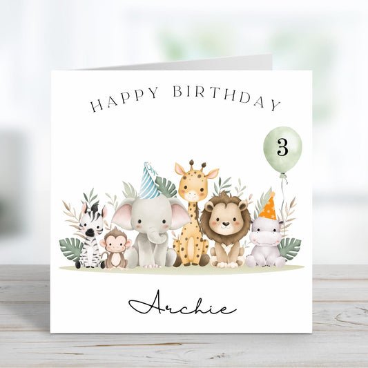 Safari Animal Card , Personalised Birthday Card