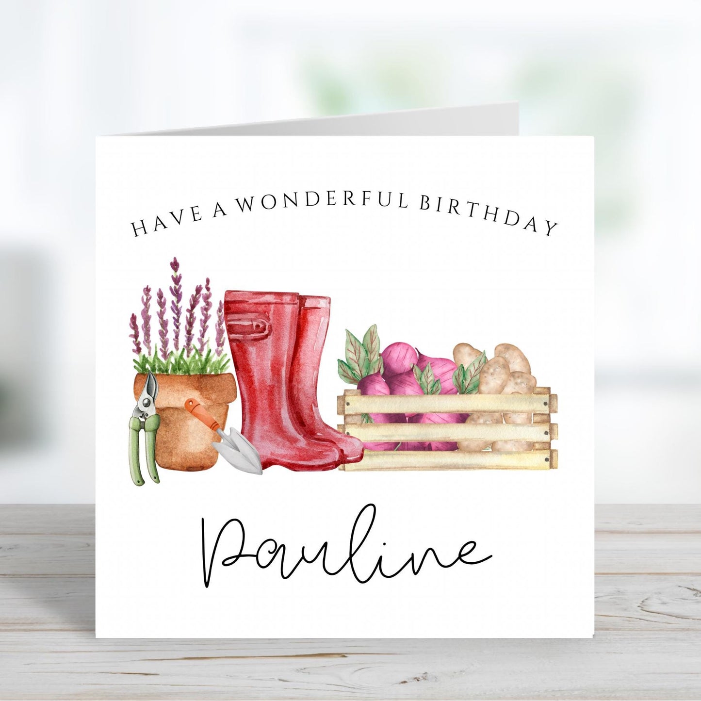 Personalised Gardening Theme Birthday Card, Custom Birthday Card