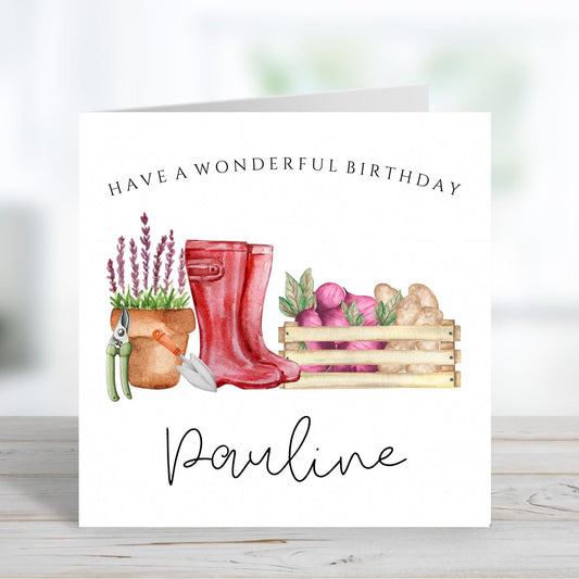 Personalised Gardening Theme Birthday Card, Custom Birthday Card