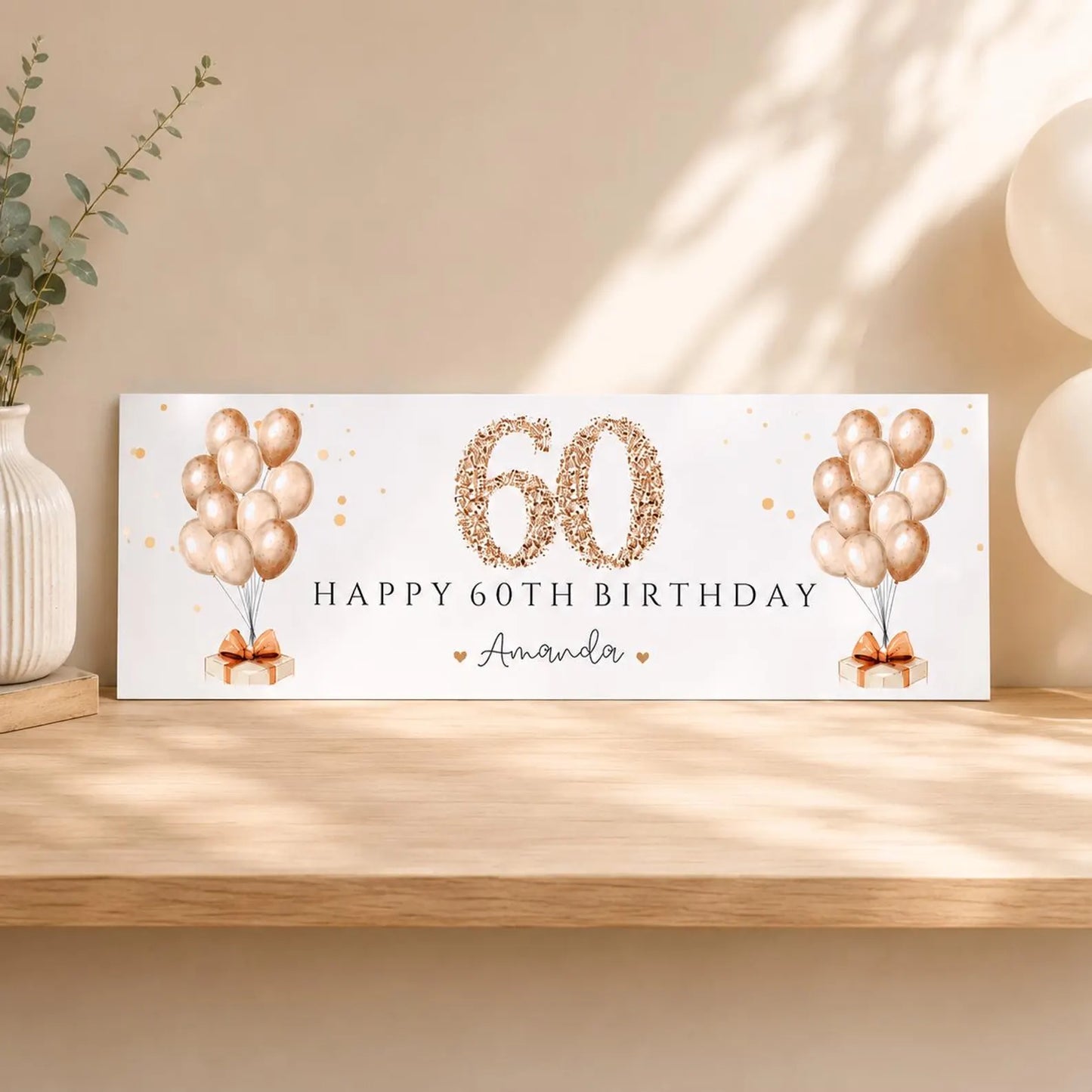 Personalised 60th birthday banner, Gold 60th birthday banner