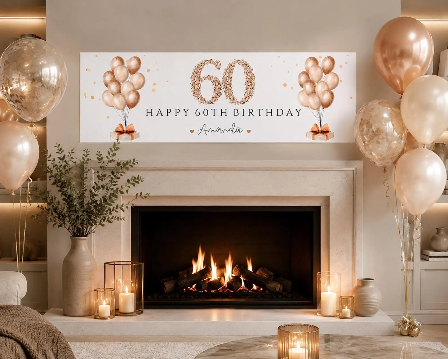Personalised 60th birthday banner, Gold 60th birthday banner